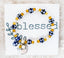 Down Syndrome Awareness Jewelry, Blue lamp glass and yellow beaded stretch bracelet, The Lucky Few, TRIBE charm - Down Syndrome Boutique