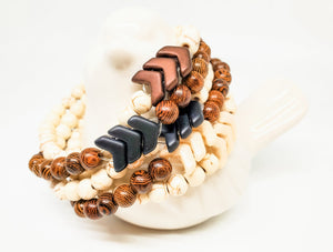 Down Syndrome Awareness Unisex bracelet with natural sandalwood and cream Howlite beads