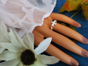 Down Syndrome Faith Collection ring, Sterling Silver beaded ring with a silver cross, The Lucky Few gift.