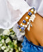 Down Syndrome Awareness Jewelry, Blue lamp glass and yellow beaded stretch bracelet, The Lucky Few, TRIBE charm