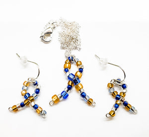 Down Syndrome Awareness ribbon necklace in tradional blue and yellow. Makes a great gift for those celebrating The Lucky Few - Down Syndrome Boutique