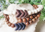 Sandalwood and howlite beaded bracelets with glass chevrons make the perfect unisex bracelet