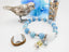 Down Syndrome Awareness Jewelry, Blue and yellow beaded stretch bracelet with pearl chevrons and 8mm aquamarine beads, The Lucky Few - Down Syndrome Boutique