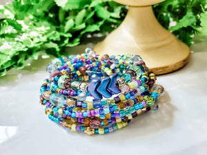 Mermaid, beachy, rainbow crystal beaded bracelet with glass chevrons, now trending, Down Syndrome bracelets - Down Syndrome Boutique