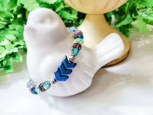 Mermaid, beachy, rainbow crystal beaded bracelet with glass chevrons, now trending, Down Syndrome bracelets - Down Syndrome Boutique