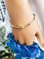 Tiny pastel rainbow beads and 3 gold chevrons make this a winner of Everyday Awareness