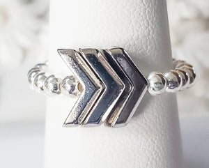 Down Syndrome Gift, Sterling Silver beaded ring with 3 silver chevrons, The Lucky Few - Down Syndrome Boutique