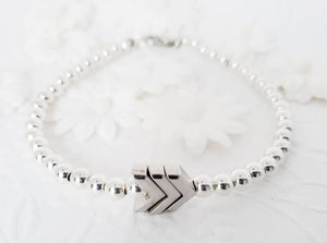 Sterling Silver beaded bracelet with 3 silver chevrons, Down Syndrome Gift, The Lucky Few, arrow bracelet - Down Syndrome Boutique