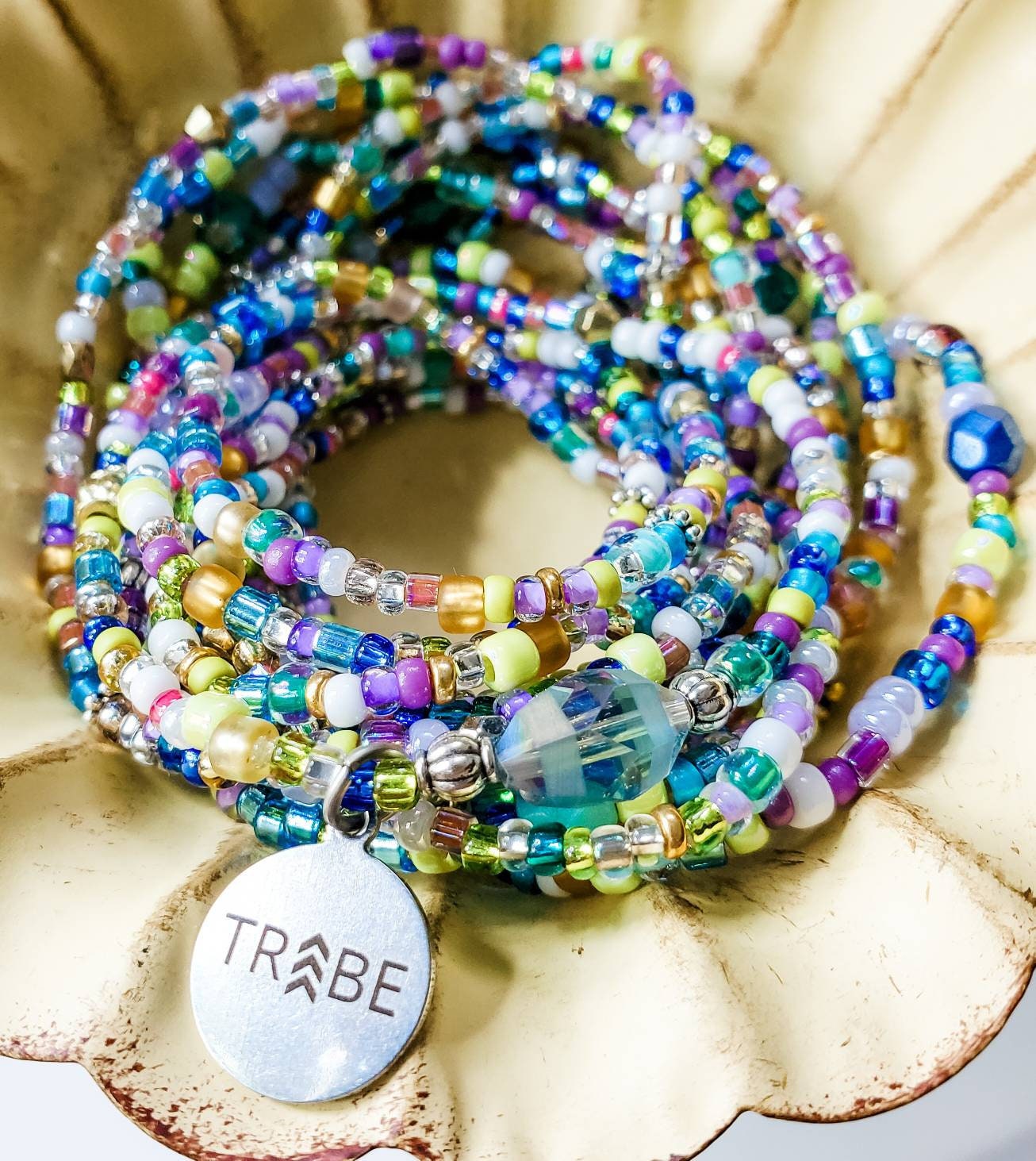 Long mermaid seed bead wrap bracelet with Tribe charm supporting Down Syndrome Awareness, The Lucky Few, Down Syndrome gift - Down Syndrome Boutique